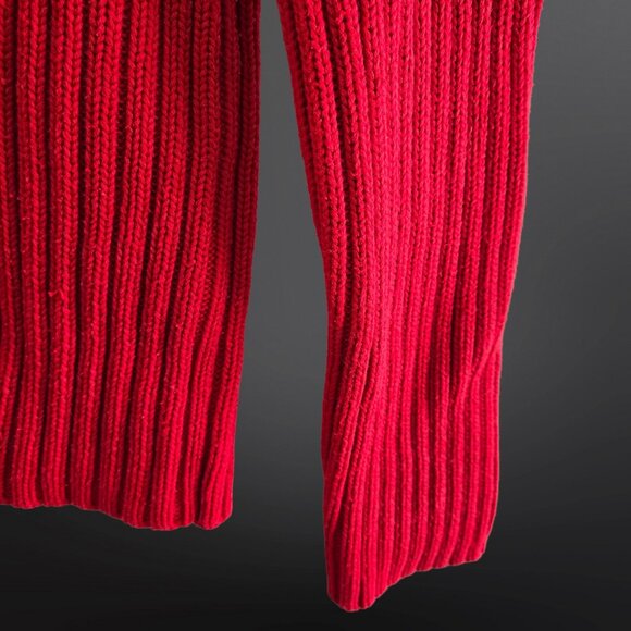 Vintage 90s Nine West Lace Up Ribbed Sweater Size XL Red Cotton Chunky Knit - Picture 7 of 7